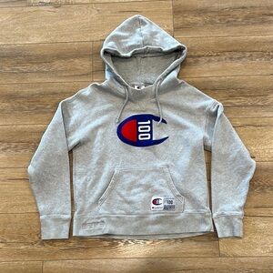 Champion 100 Year Anniversary Gray Hoodie with Logo Size Medium